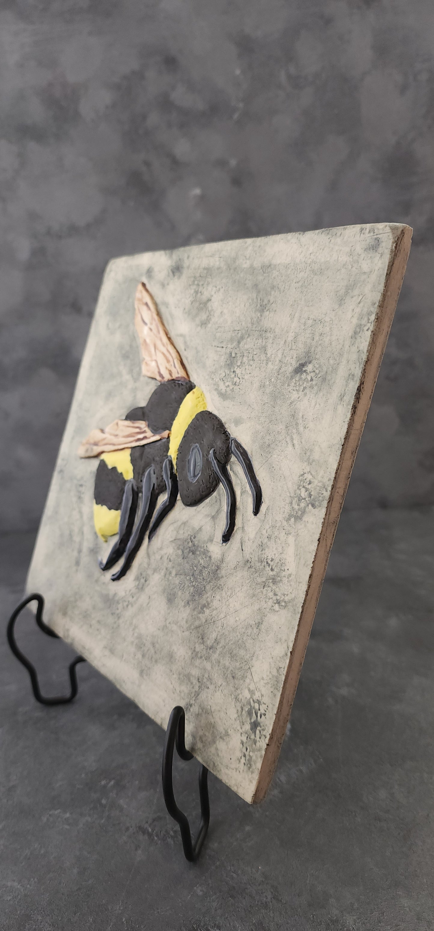 Bumble Bee Ceramic Relief Art Tile w/stand or wall hanger options