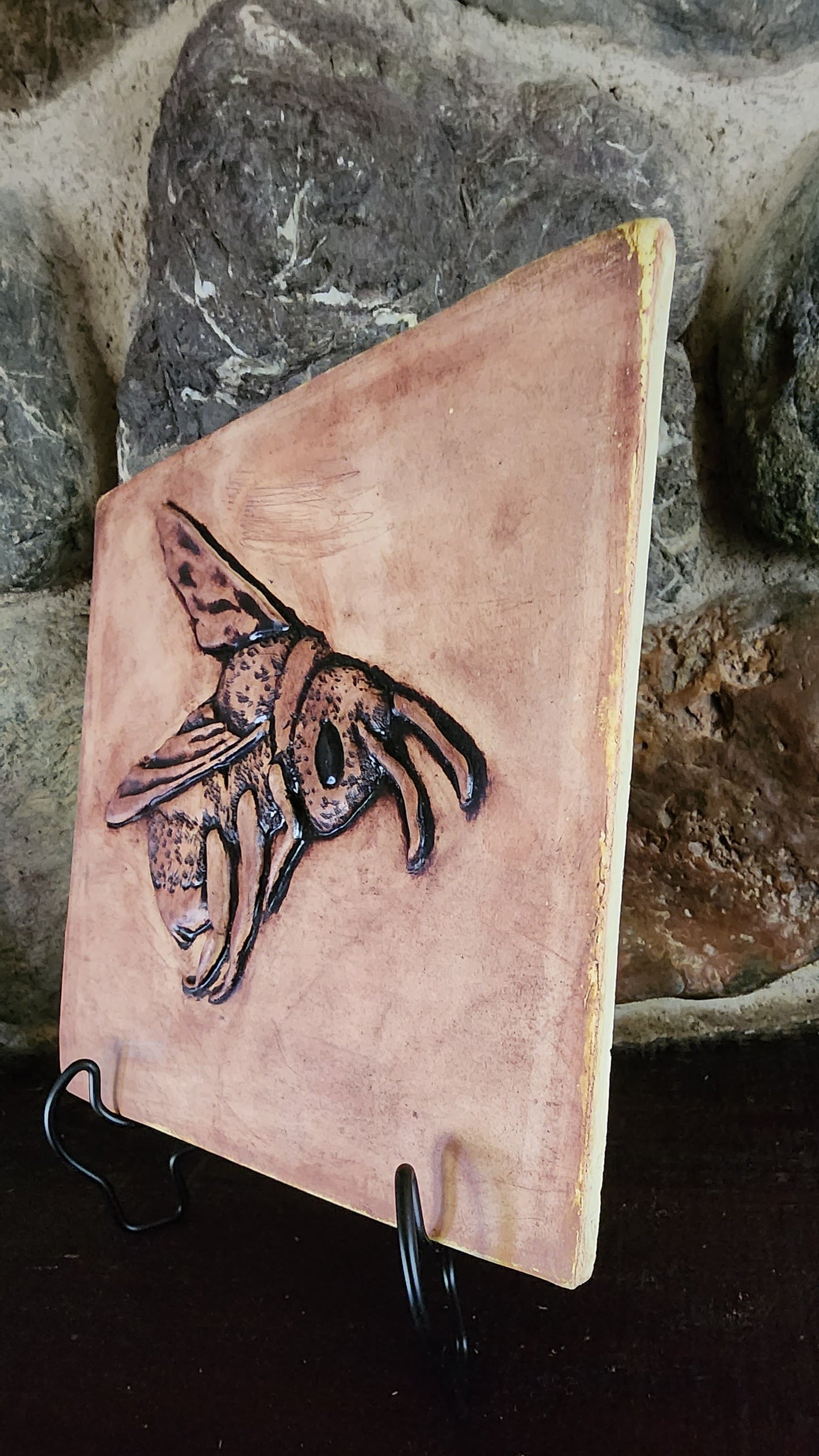 Bumble Bee Ceramic Sculpture Art Tile w/stand... Iron Oxide Finish