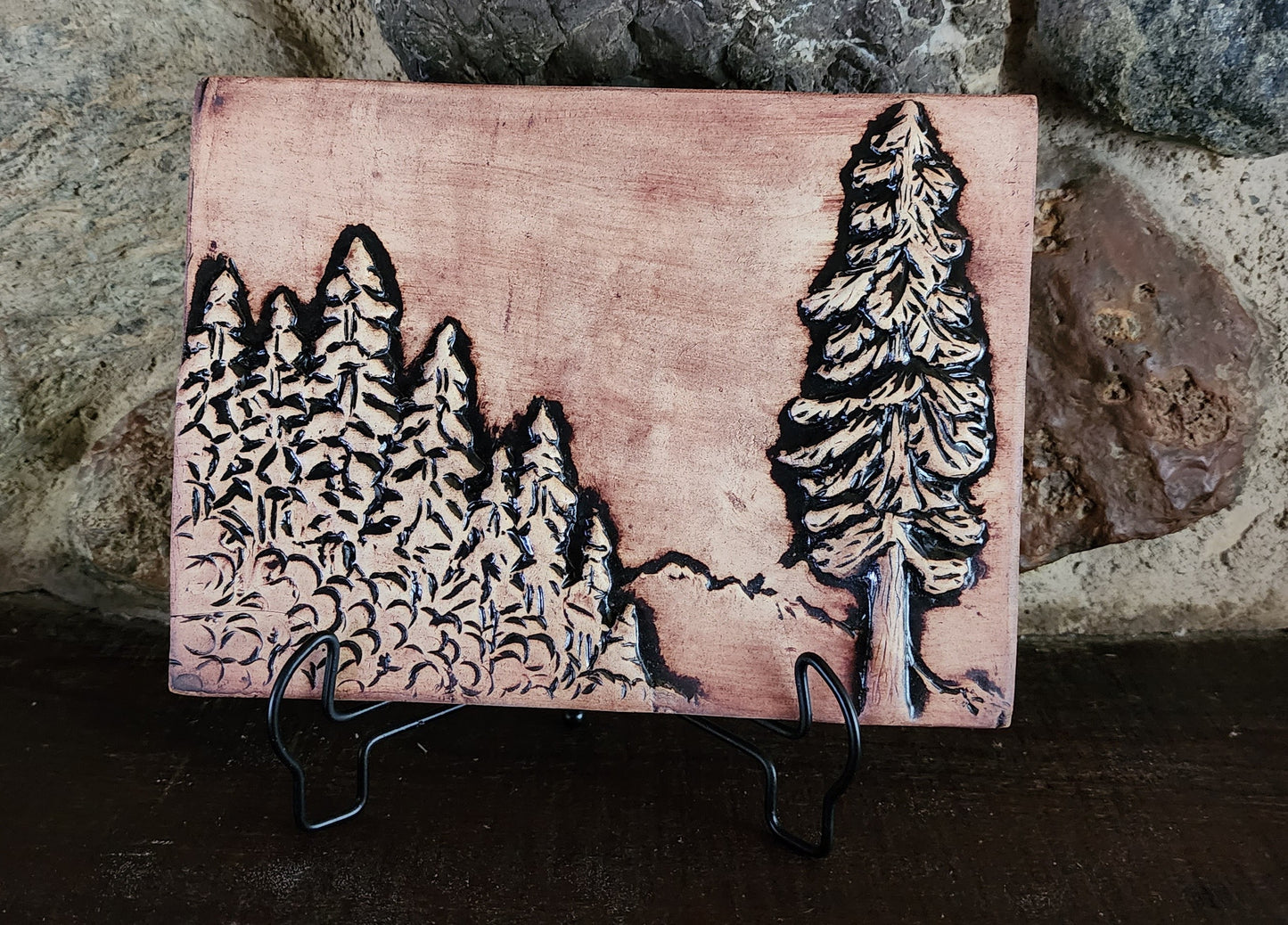 Redwood Forest Ceramic Bas-relief Art Tile w/stand...