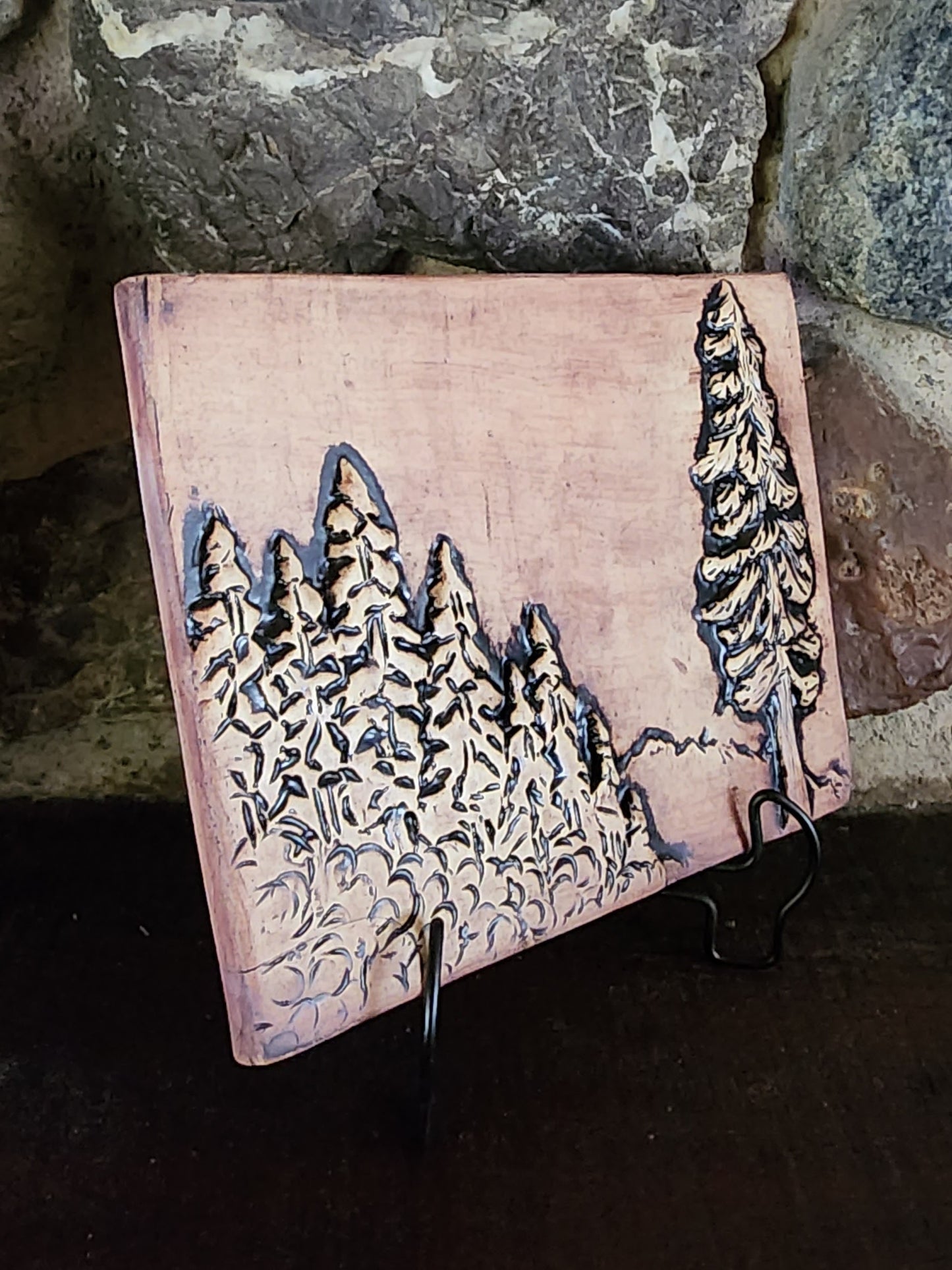 Redwood Forest Ceramic Bas-relief Art Tile w/stand...