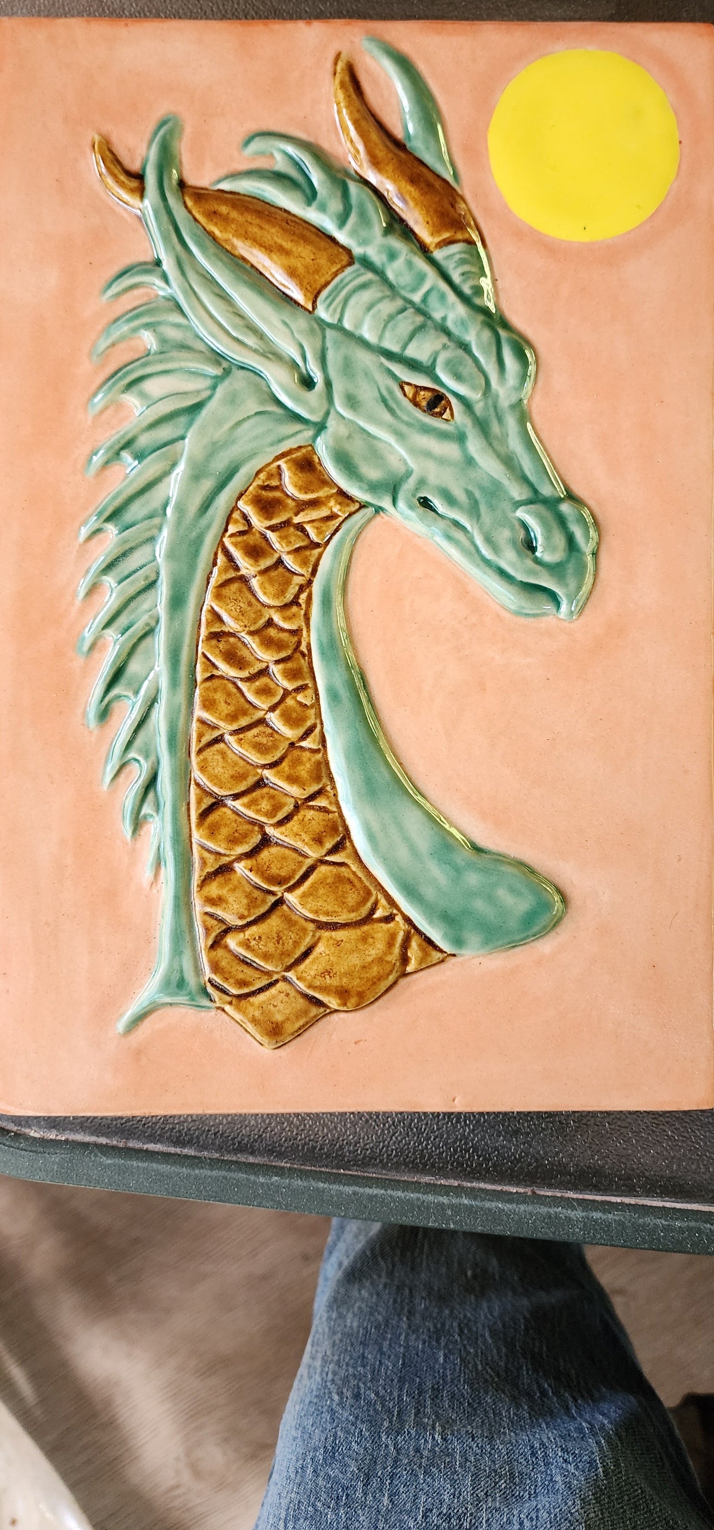 Dragon Sculpture Ceramic Art Tile 12x9 inches