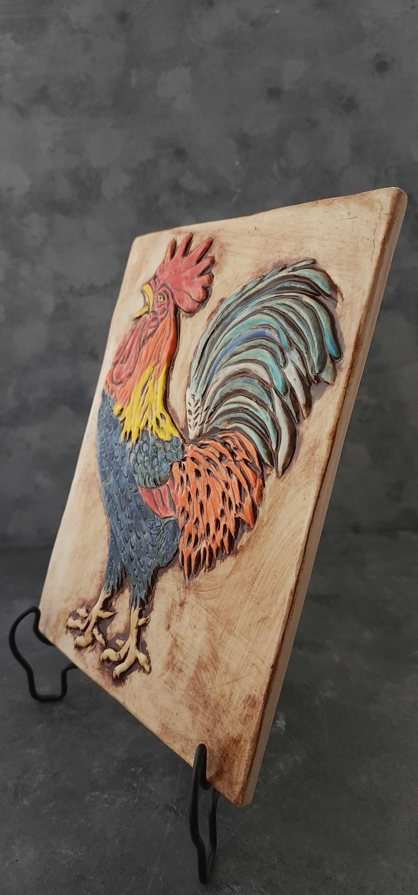 Rooster Sculpture Ceramic Art Tile