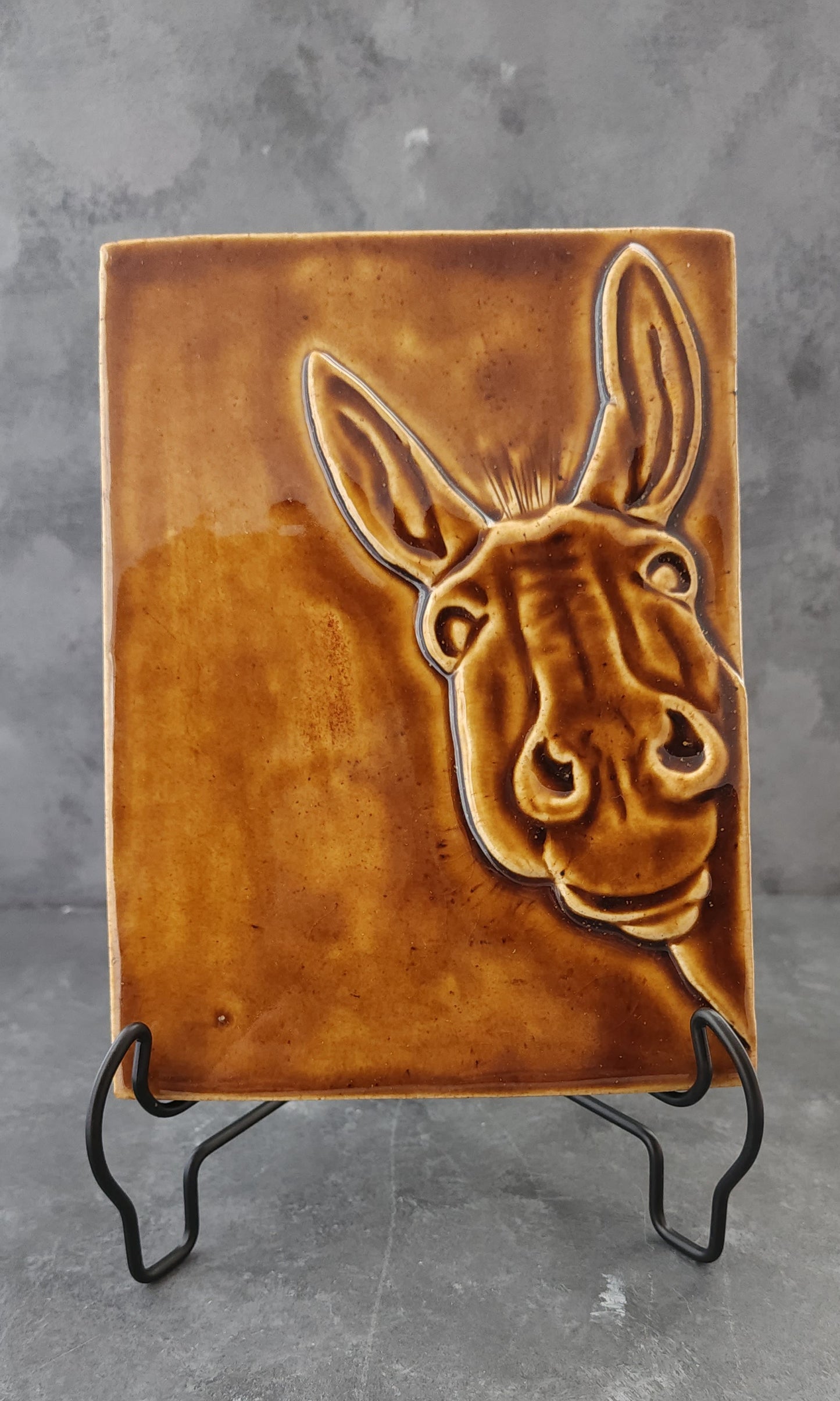 Donkey Ceramic Relief Art Tile w/ stand ...