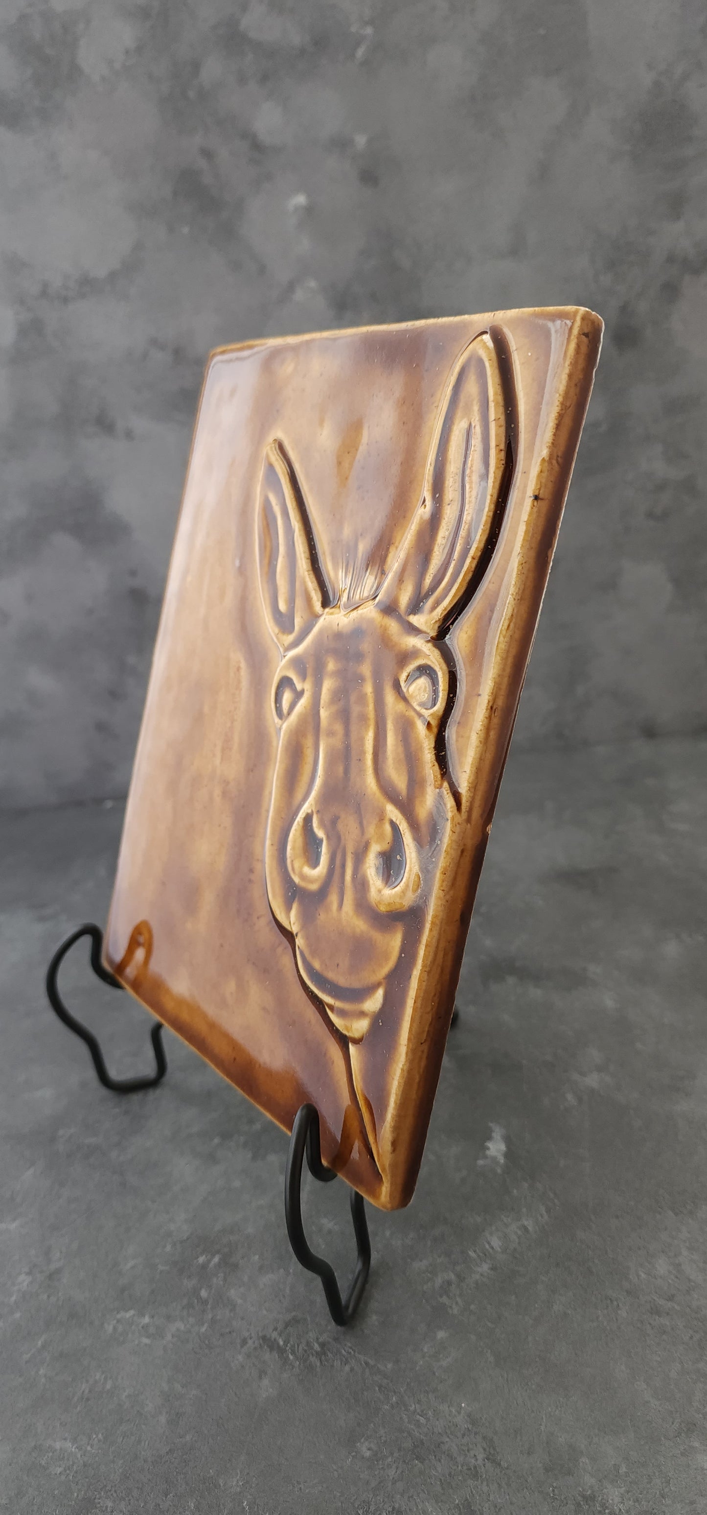 Donkey Ceramic Relief Art Tile w/ stand ...