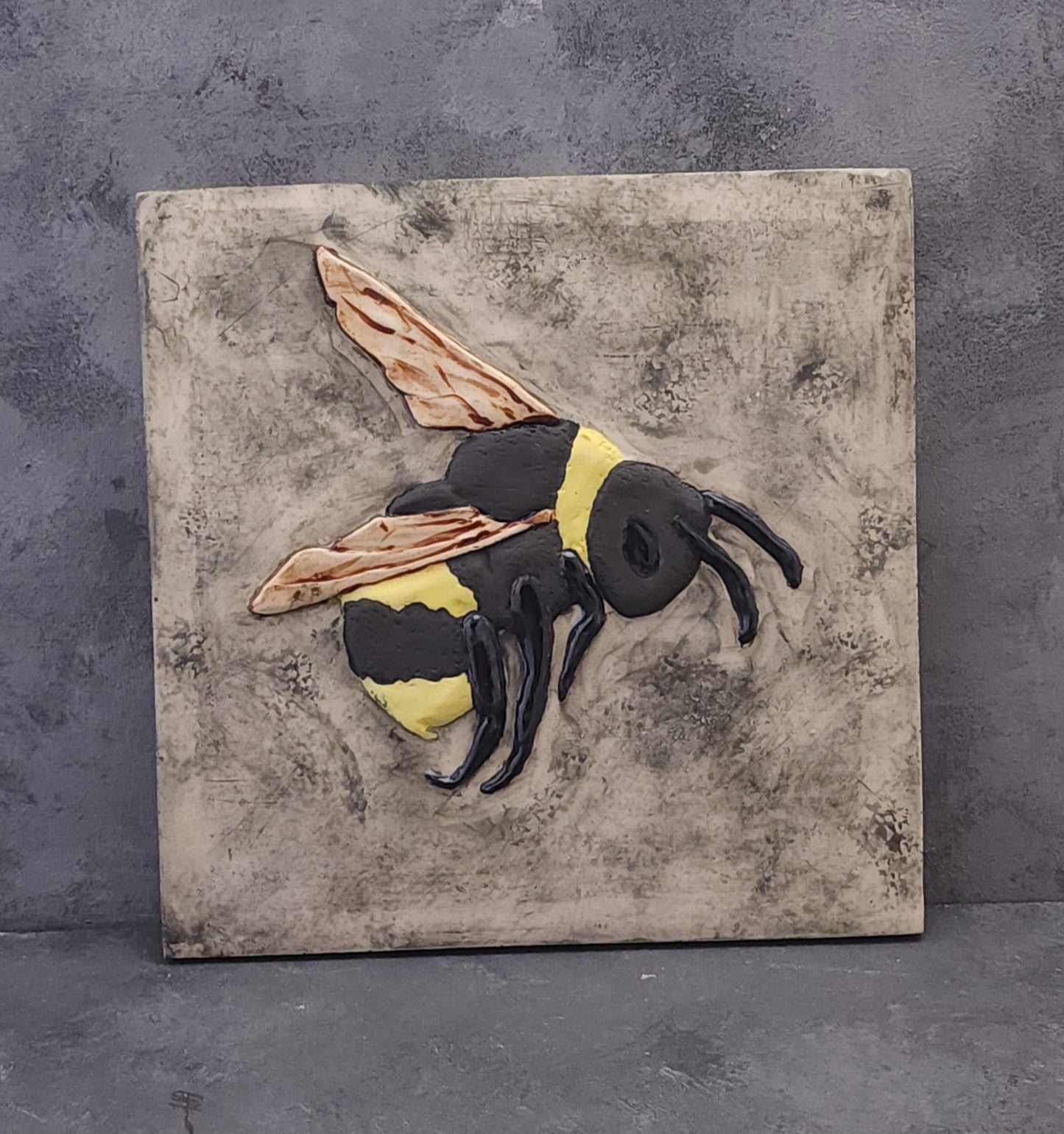 Bumble Bee Ceramic Relief Art Tile  w/stand or wall hanger options