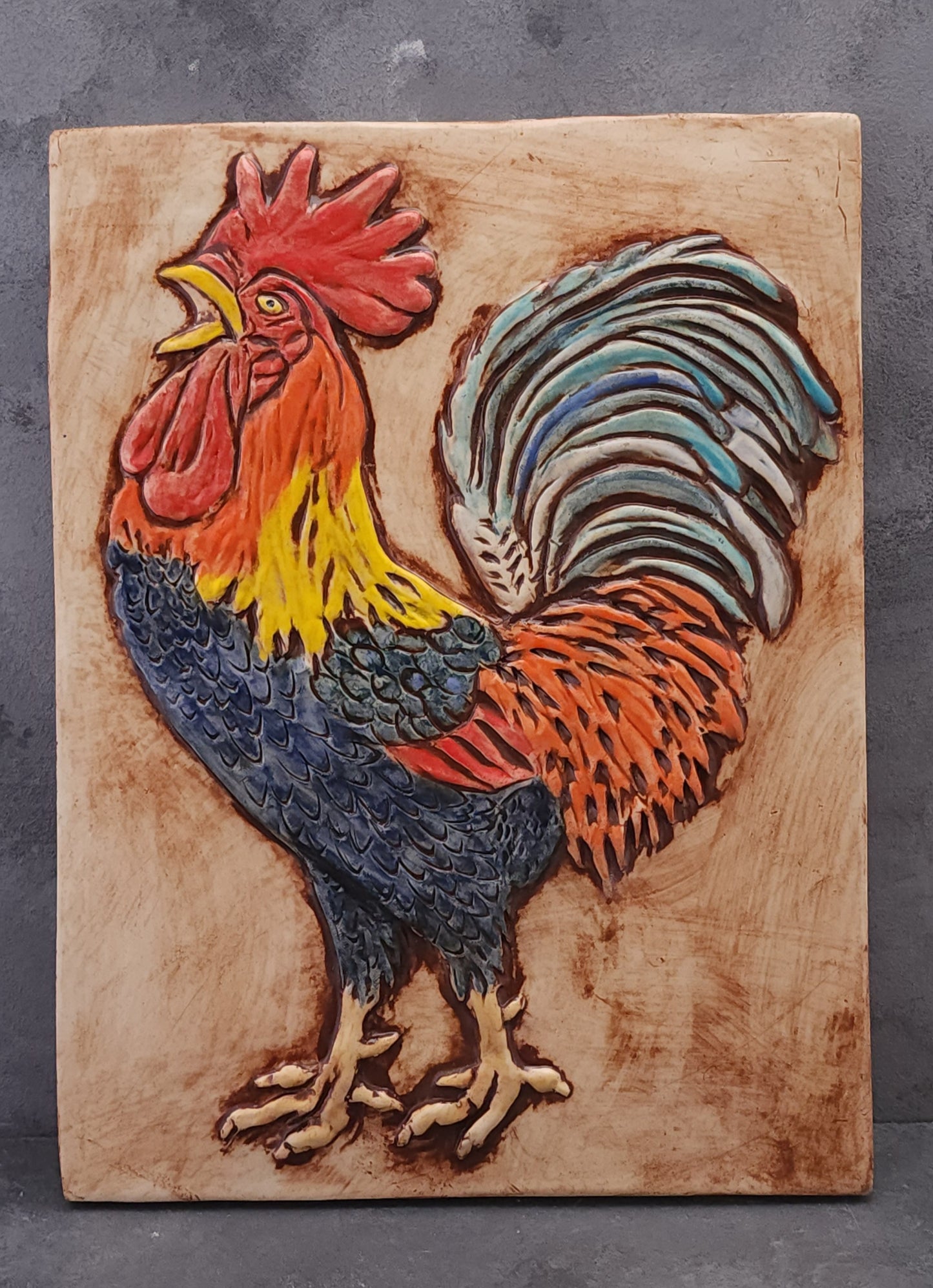 Rooster Sculpture Ceramic Art Tile