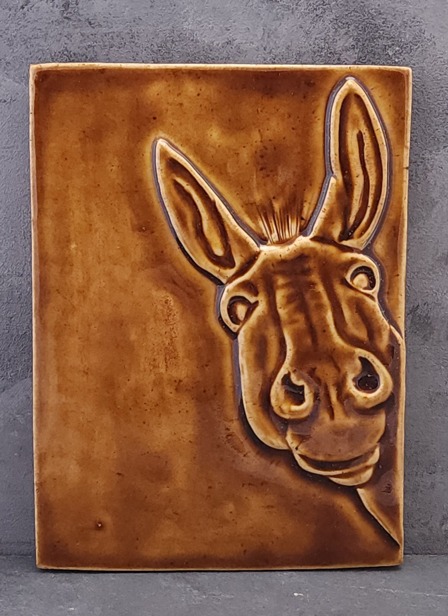 Donkey Ceramic Relief Art Tile w/ stand ...