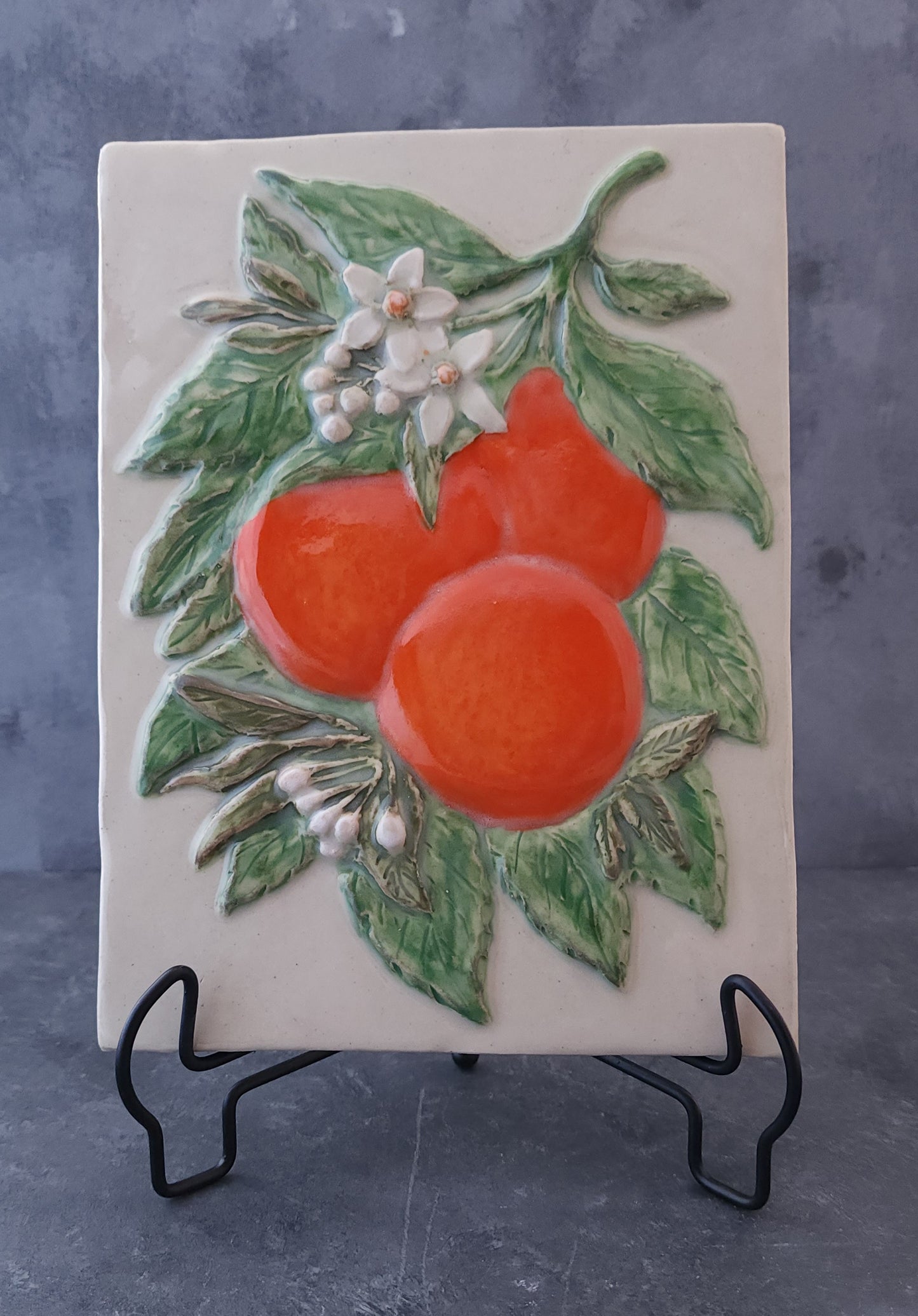 Orange Branch Ceramic Sculpture Art Tile