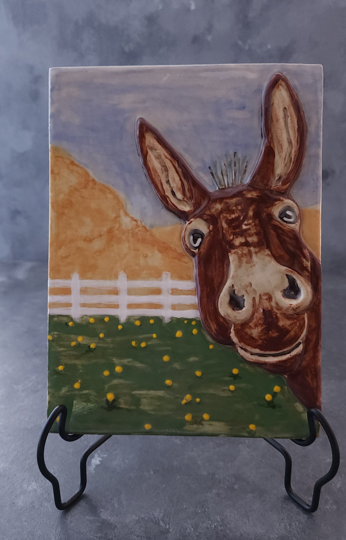 Cute Donkey Ceramic Sculpture Art Tile