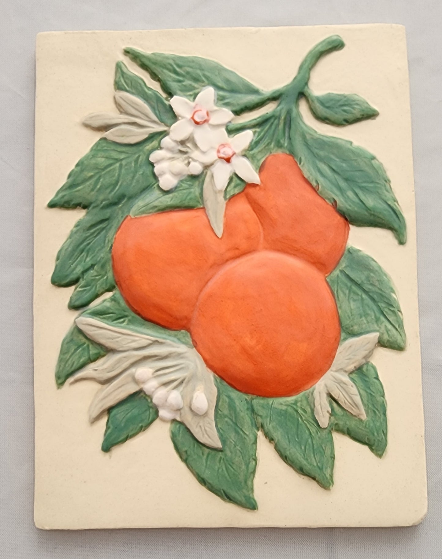 Orange Branch Ceramic Sculpture Art Tile