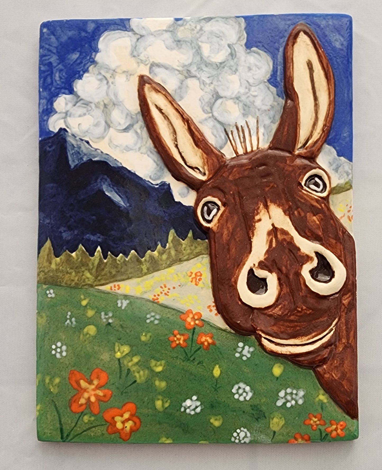 Cute Donkey Ceramic Sculpture Art Tile