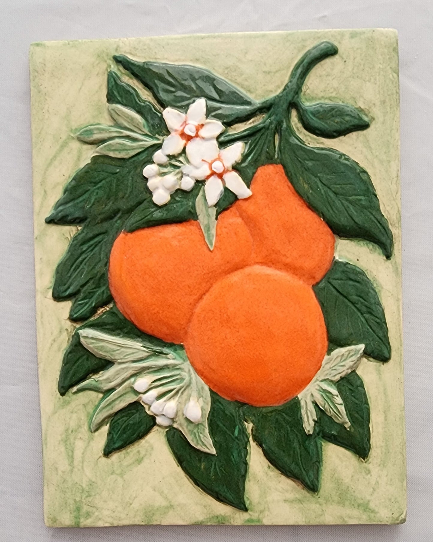 Orange Branch Ceramic Sculpture Art Tile