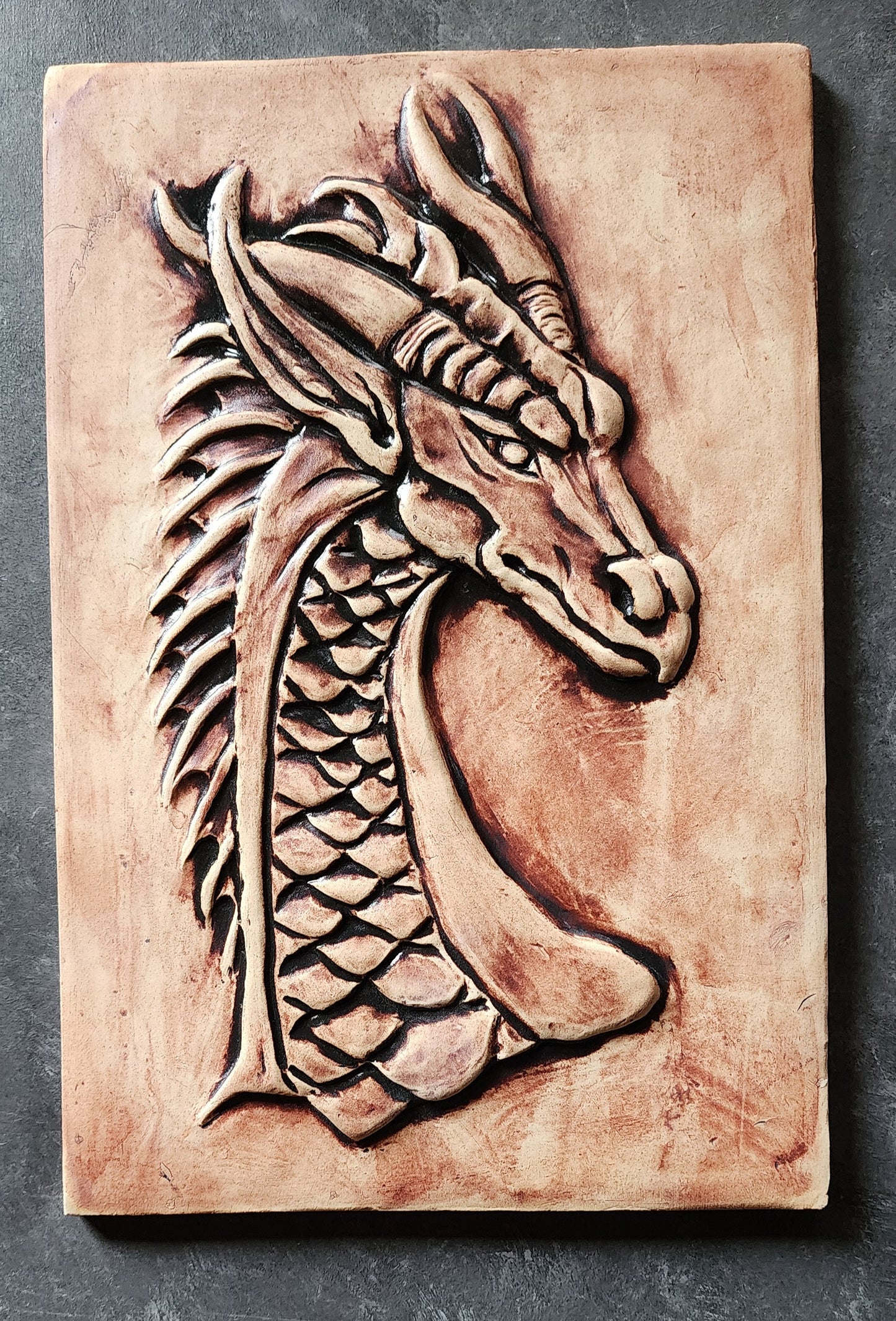 Dragon Sculpture Ceramic Art Tile w/stand