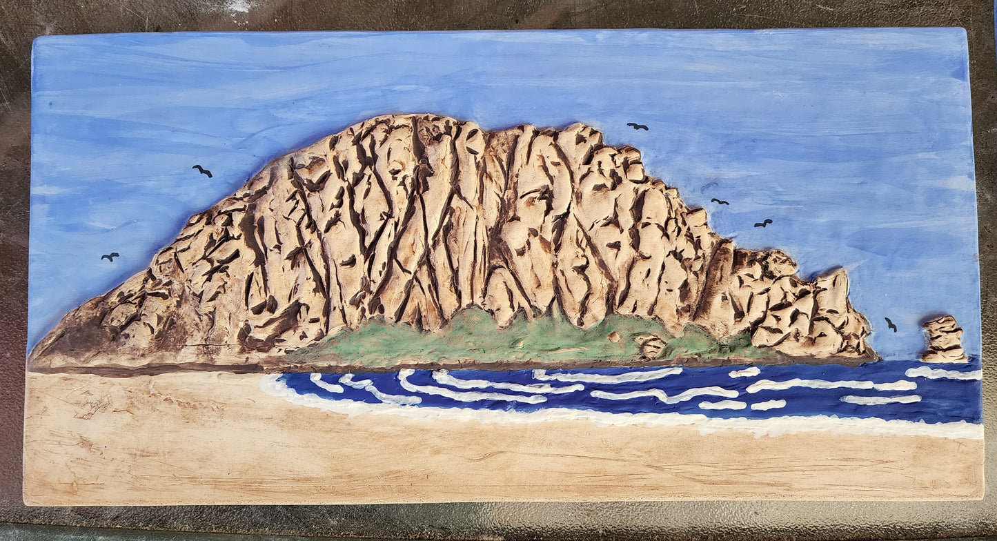 Morro Rock, Morro Bay, CA ... Stoneware Relief Art Tile w/stand