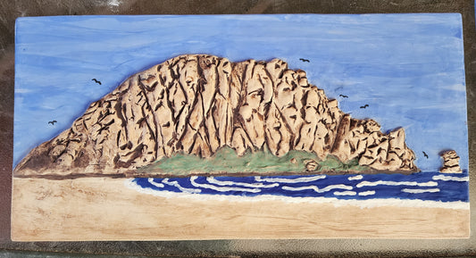 Morro Rock, Morro Bay, CA ... Stoneware Relief Art Tile w/stand