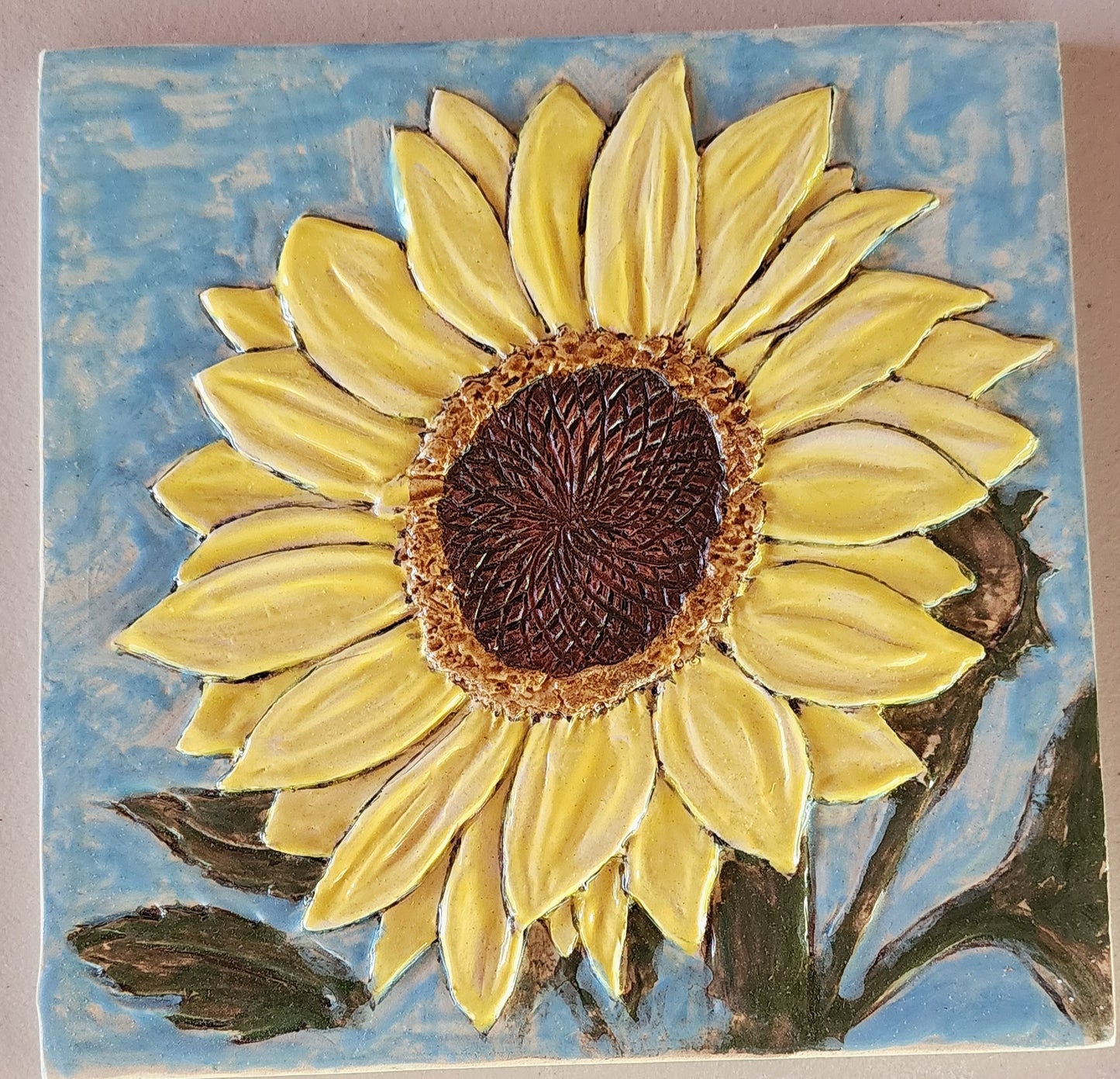 Yellow Sunflower Ceramic Sculpture Art 8 inches