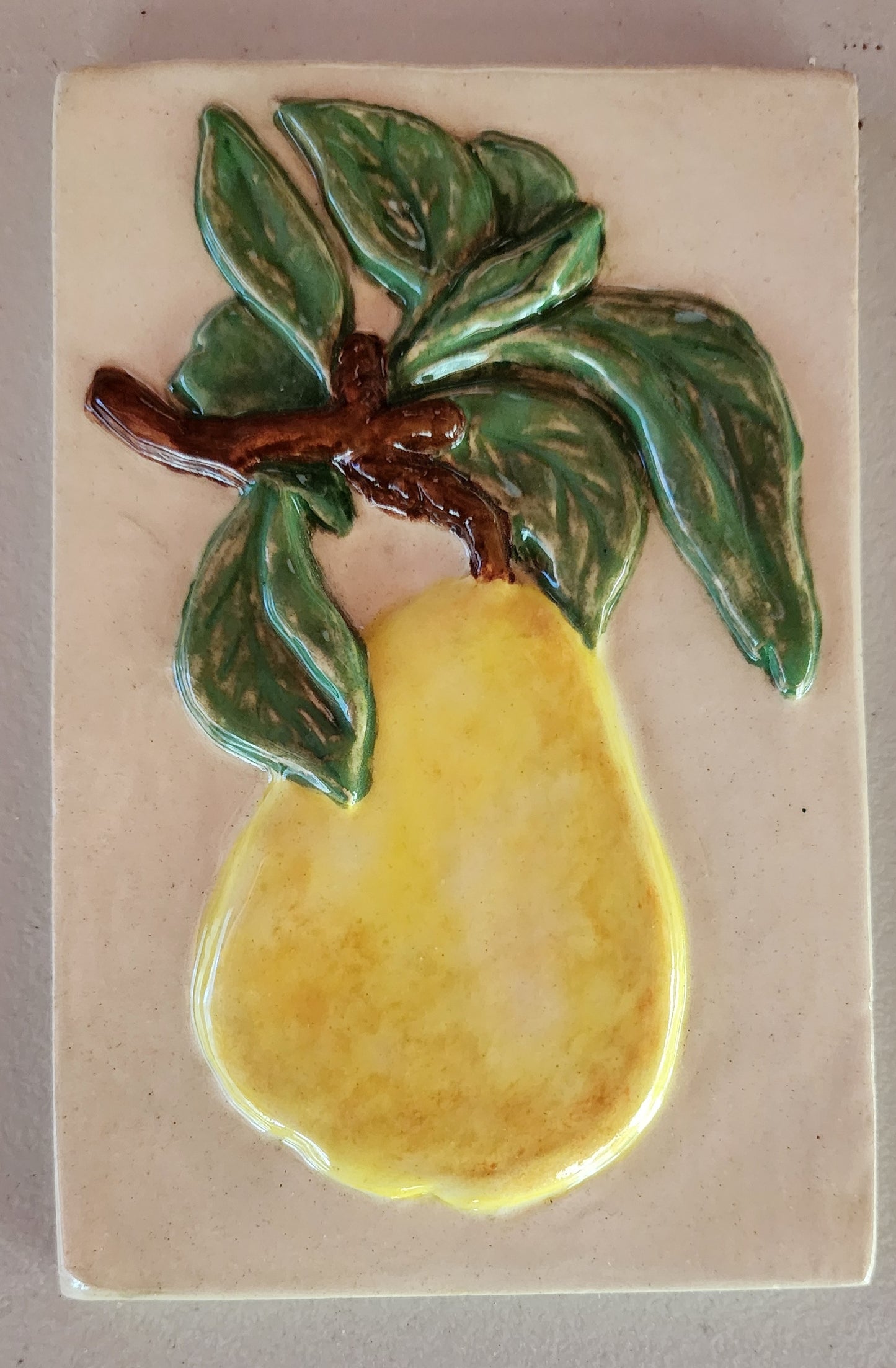 Pear on tree branch 6x4 inches