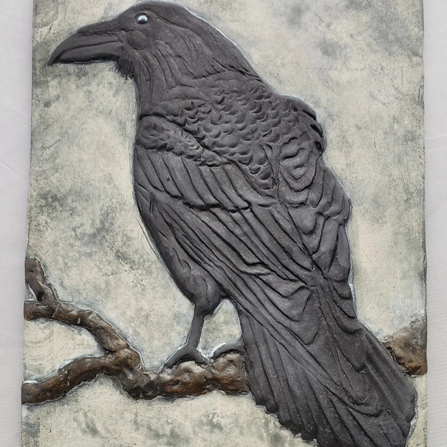 Raven Sculpture Ceramic Art Tile w/stand