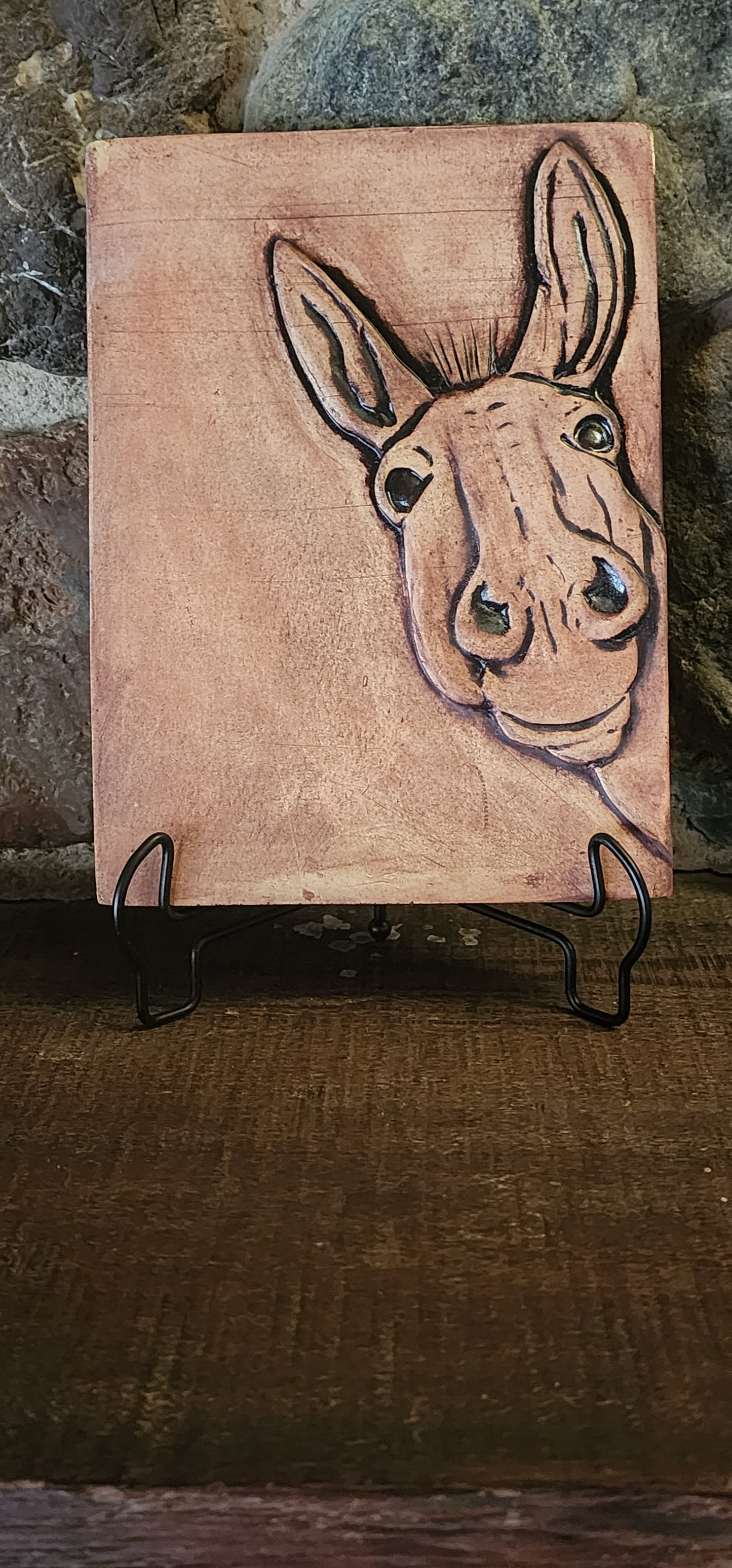 Donkey Ceramic Relief Art Tile w/ stand ...