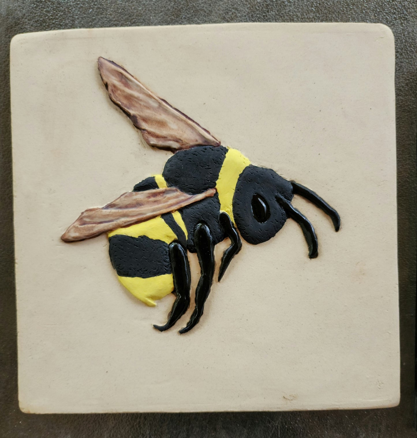 Bumble Bee Ceramic Relief Art Tile  w/stand or wall hanger options