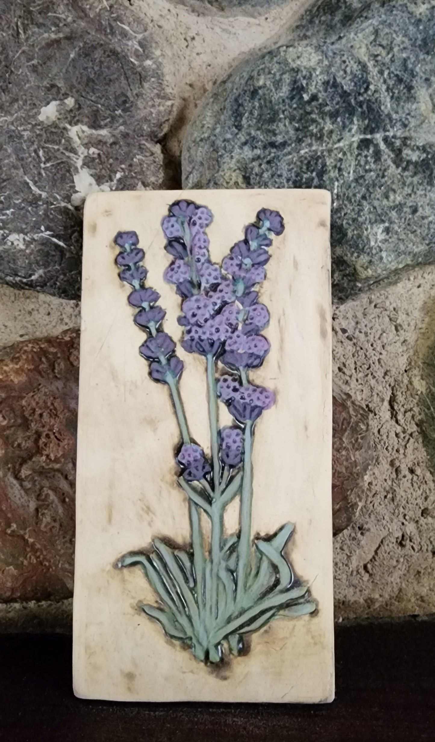 Lavender Ceramic Bas-relief Art Tile w/stand (iron oxide finish matte)