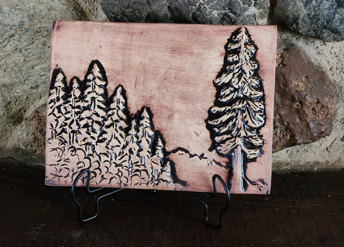 Redwood Forest Ceramic Bas-relief Art Tile  w/stand...