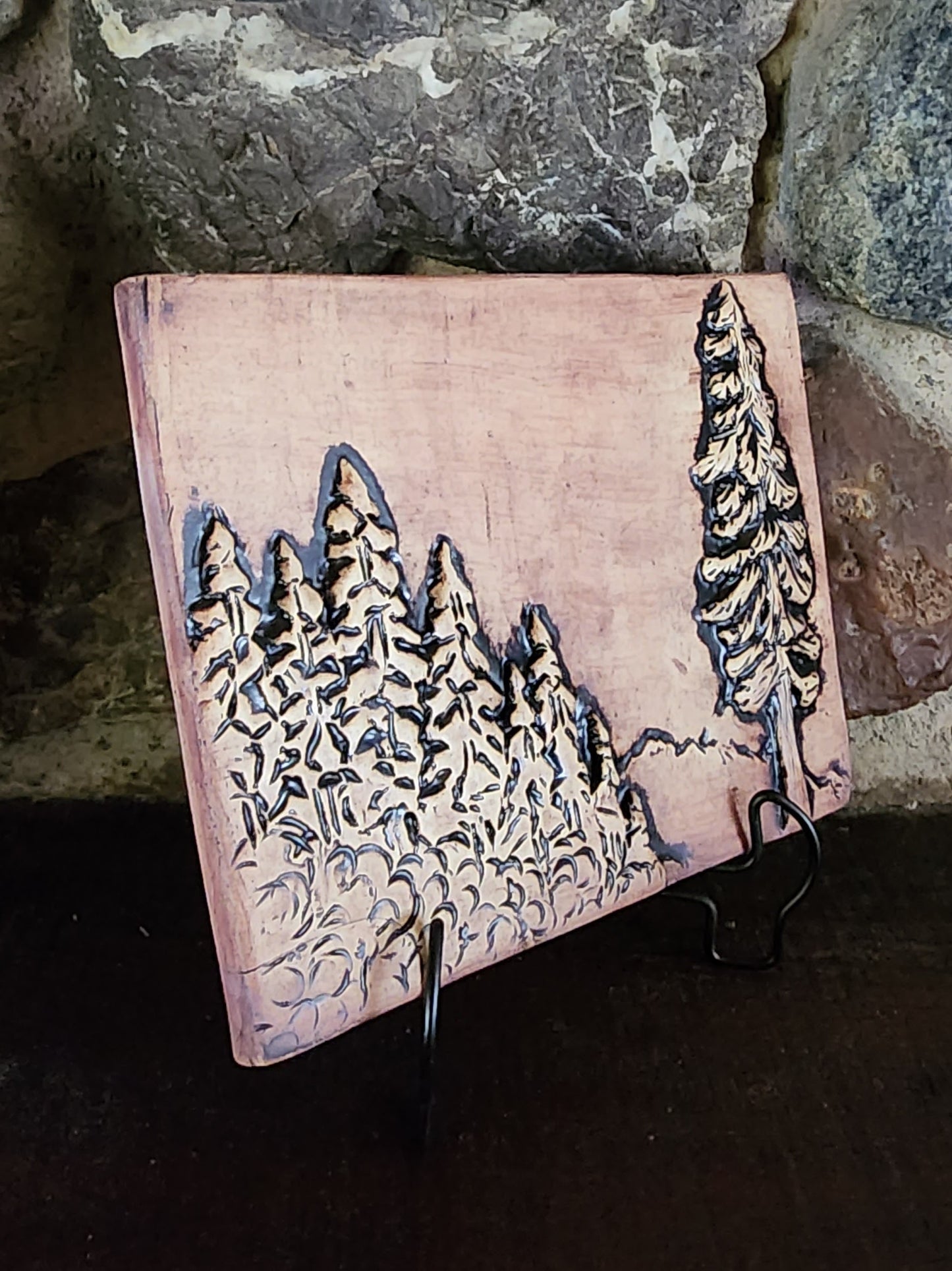 Redwood Forest Ceramic Bas-relief Art Tile  w/stand...