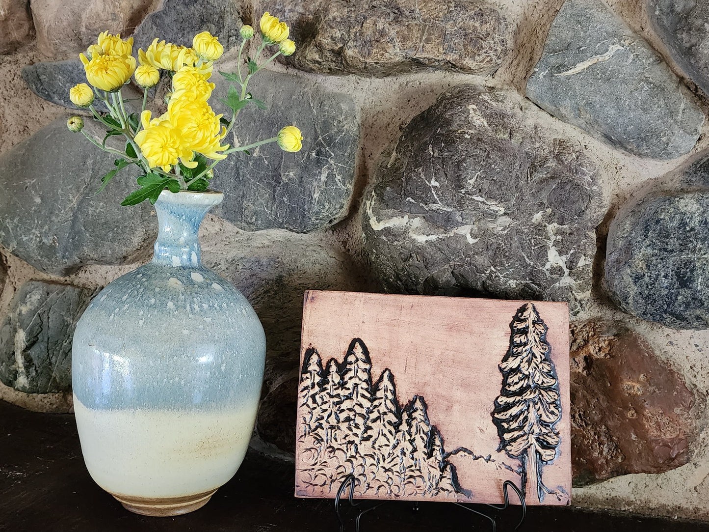 Redwood Forest Ceramic Bas-relief Art Tile  w/stand...